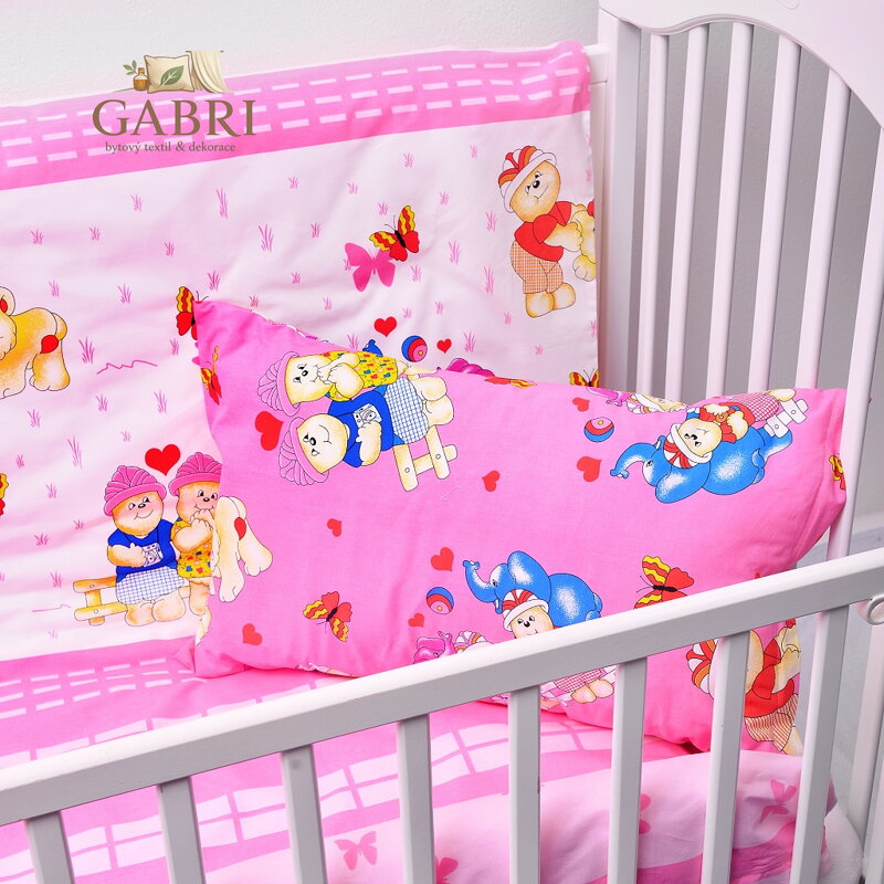 Dětské ložní povlečení bavlněné Stanex šťastní medvídci - růžová (LS326), 135 x 95 + 40 x 60, Zip