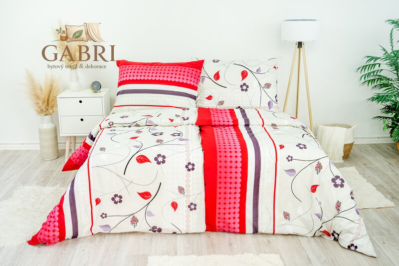 Ložní povlečení bavlněné Stanex Estela vínová (LS67), 140 x 200 + 90 x 70, Knoflíkové