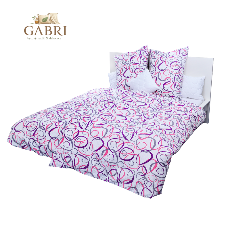 Ložní povlečení krepové Stanex elipsy fialovo-růžové (LS143), 140 x 220 + 90 x 70, Knoflíkové
