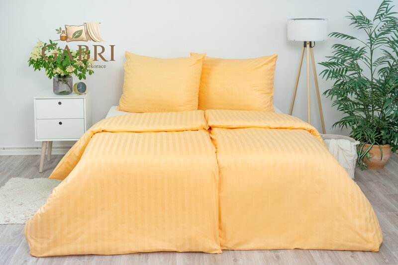 Ložní povlečení atlas grádl Stanex proužek meruňkový (LS902), 140 x 200 + 90 x 70, Knoflíkové