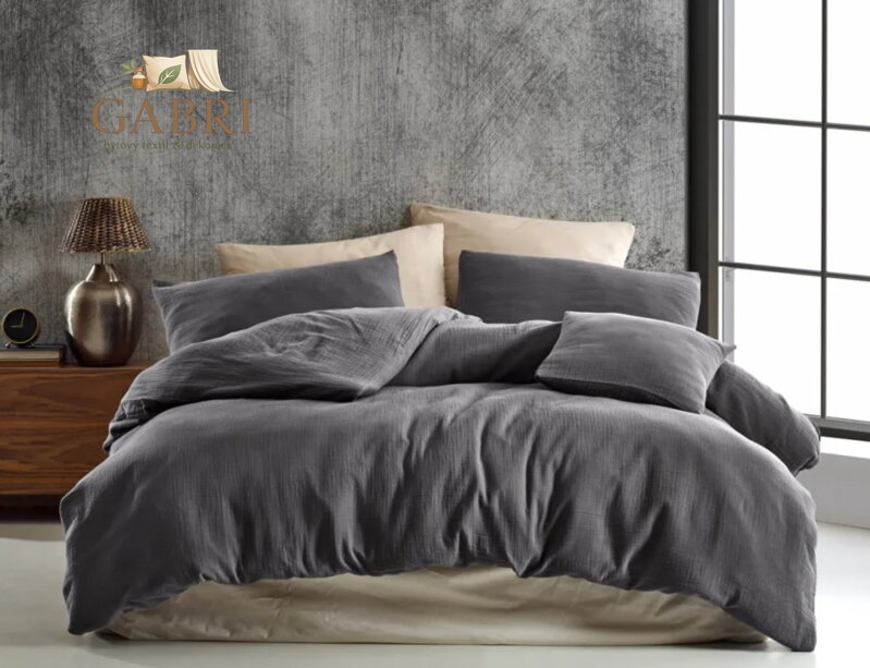 Mušelínové povlečení Stanex tmavě šedé (LS377), 140 x 200 + 90 x 70, Zip