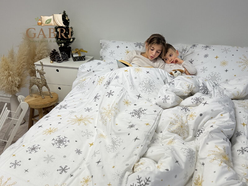 Ložní povlečení bavlněné Stanex magic white (LS387), 140 x 200 + 90 x 70, Knoflíkové