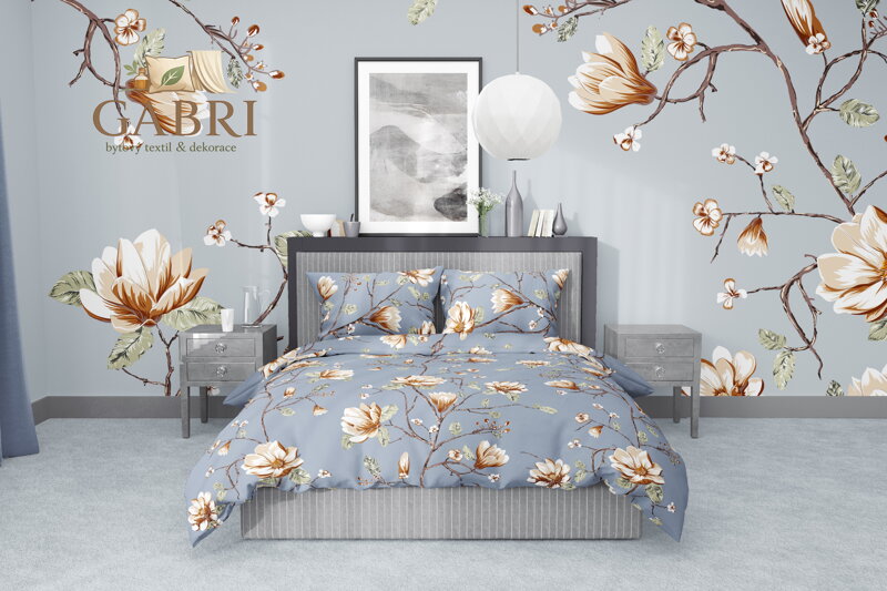 Ložní povlečení bavlněné Stanex magnolie zlatá (LS374), 140 x 200 + 90 x 70, Knoflíkové