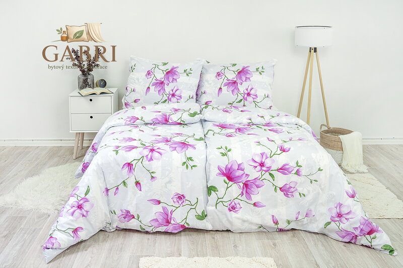 Ložní povlečení bavlněné Stanex lilie fialová (LS226), 140 x 200 + 90 x 70, Knoflíkové