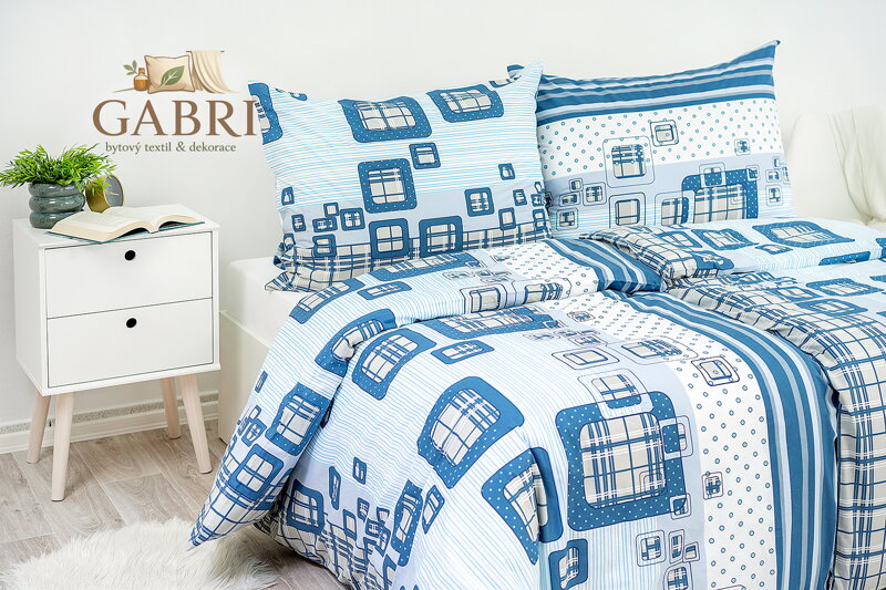 Povlak na polštář bavlněný Stanex káro modré (LS74), 40 x 40 cm, Knoflíkové