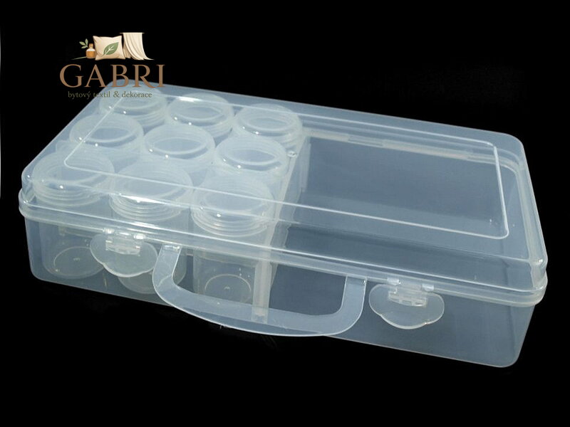 Plastový box / zásobník 13x26x6 cm s dózičkami