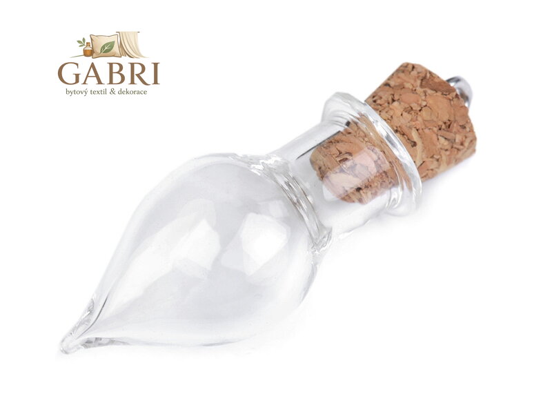 Skleněný přívěsek lahvička s korkem 13x37 mm kapka
