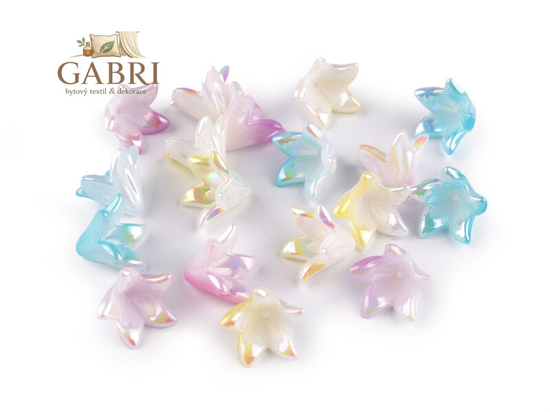 Plastové korálky s AB efektem květ / zvoneček / sukýnka 12x16 mm