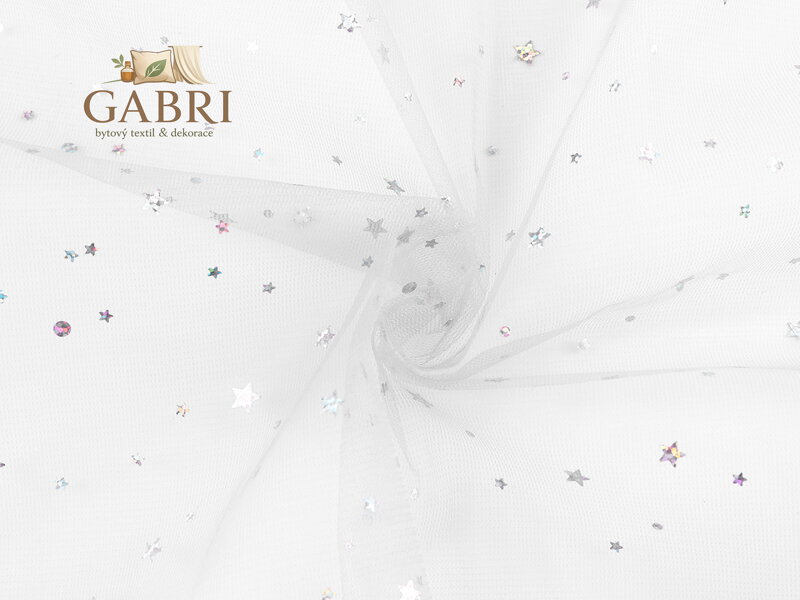 Oděvní / dekorační tyl s hvězdičkami s hologramem