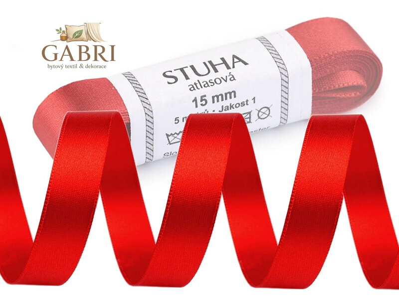 Atlasová stuha oboulící svazky po 5 m šírka 15 mm