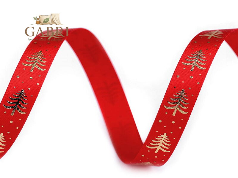Saténová stuha stromeček šíře 10 mm vánoční