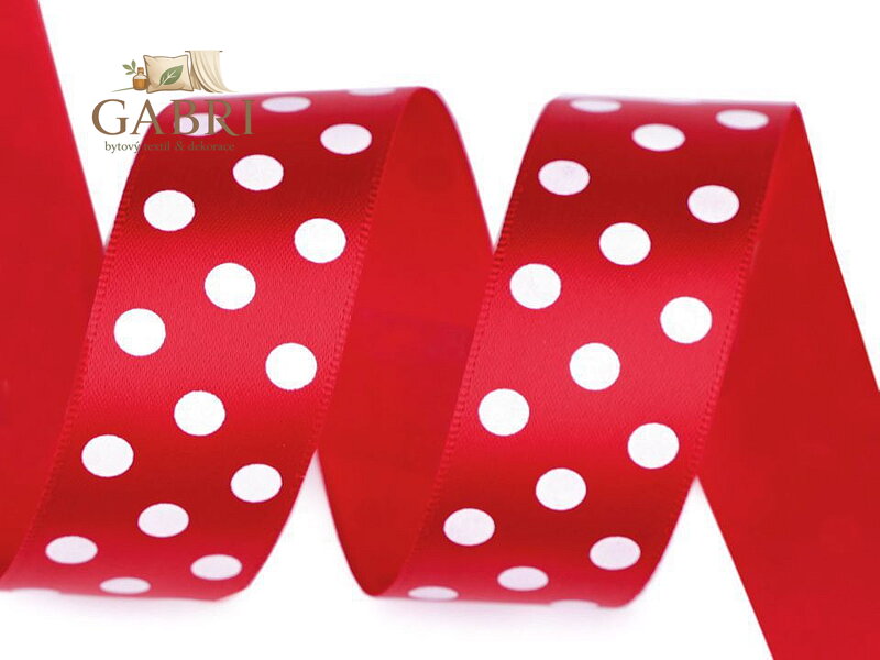 Saténová stuha s puntíky šíře 25 mm