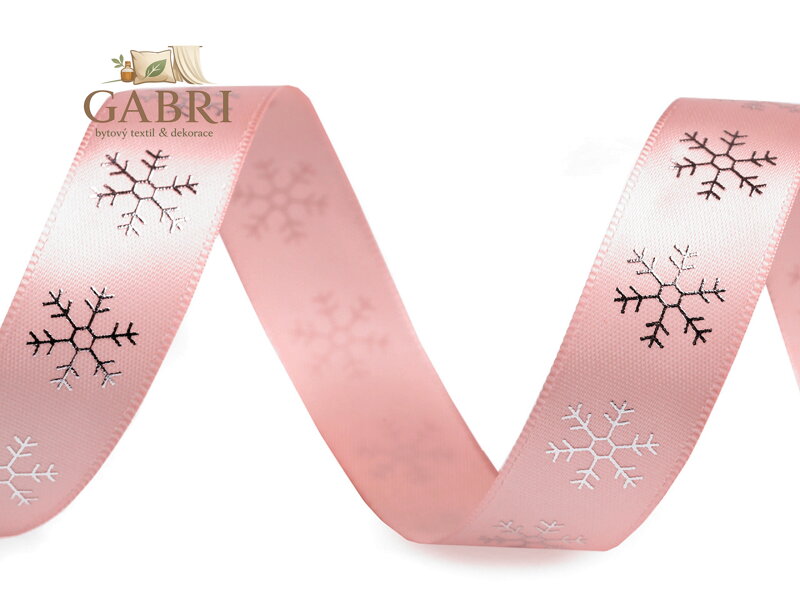 Saténová stuha vločky šíře 20 mm vánoční
