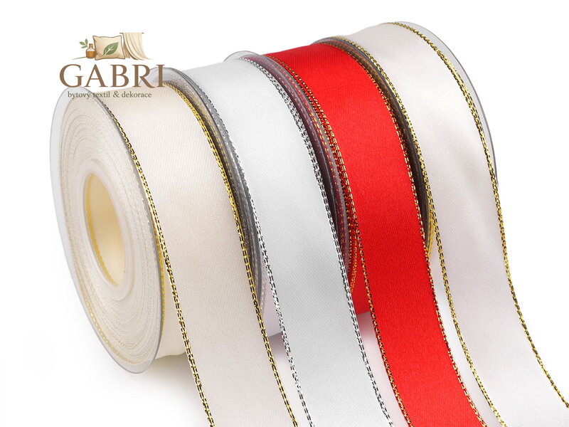 Atlasová stuha s lurexovým okrajem šíře 25 mm