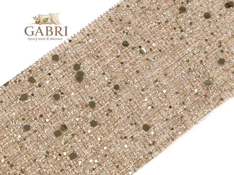 Vánoční stuha metráž imitace juty s glitry šíře 60 mm