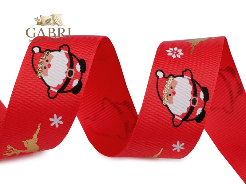 Vánoční rypsová stuha s glitry šíře 25 mm