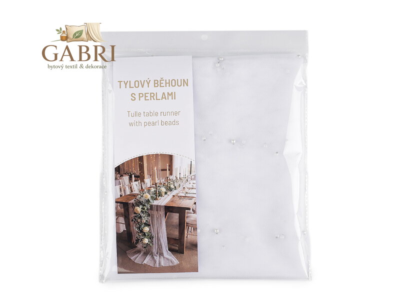 Tylový běhoun s perlami pro svatby a oslavy 0,8x3 m