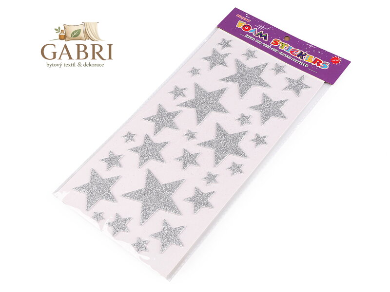 Samolepicí pěnová guma Moosgummi hvězdy s glitry - mix velikostí