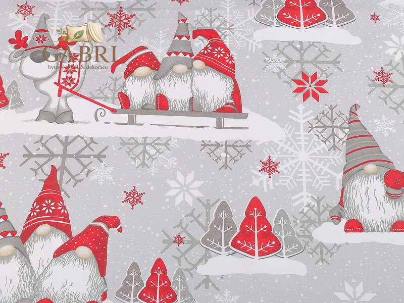 Vánoční bavlněná látka / plátno skřítek