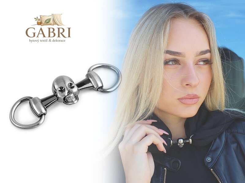 Kovová spona / ozdoba lebka pro motorkáře 22x76 mm