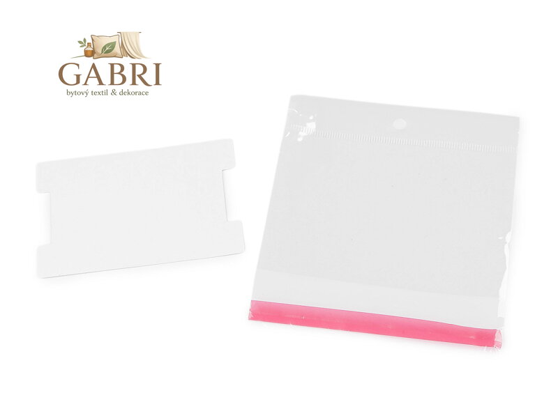 Papírová karta na náramky, gumičky se sáčkem s eurozávěsem 6,2x9,3 cm