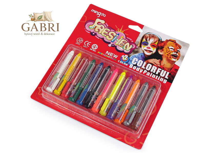Barvy / pastelky na obličej, sada 12 ks