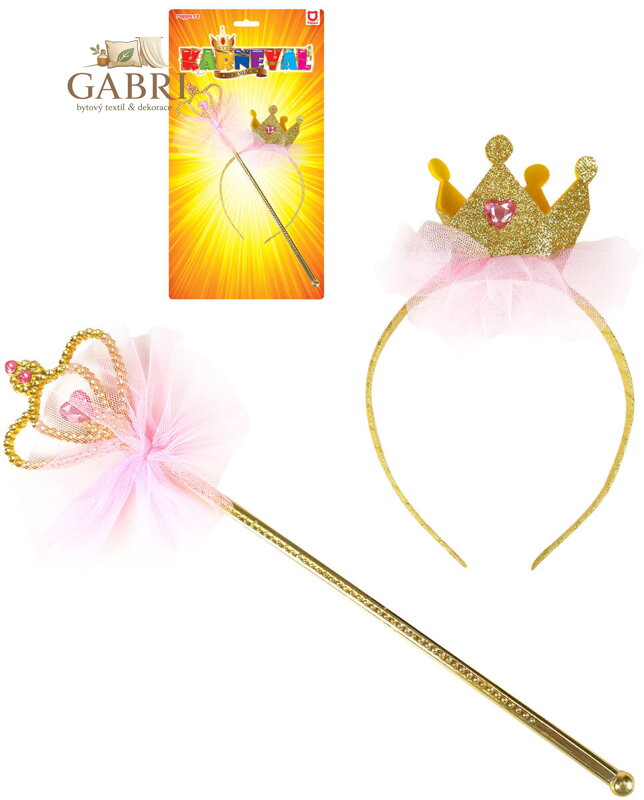 KARNEVAL Čelenka korunka s hůlkou zlatá *KARNEVALOVÝ DOPLNĚK*