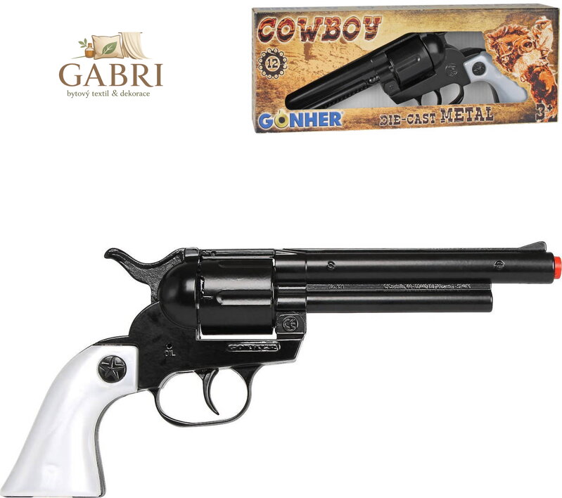 Dětská kapslovka kovbojský revolver kovový černý 12 ran na kapsle