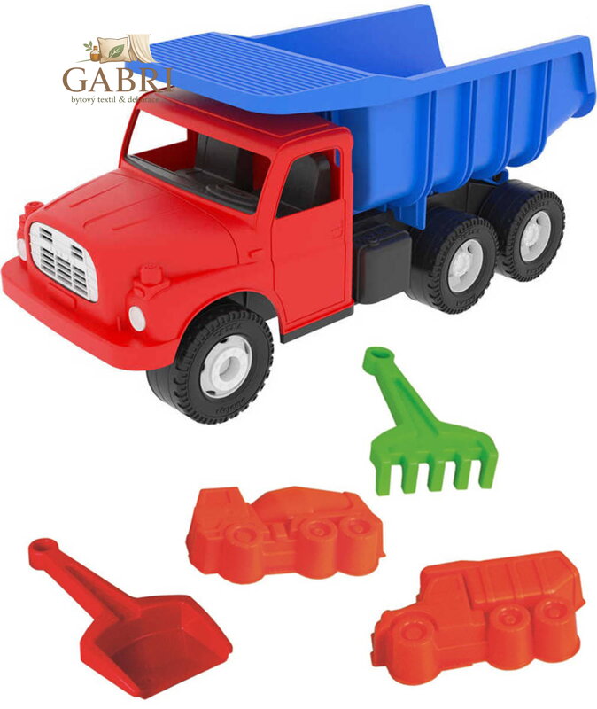 DINO Tatra T148 klasické nákladní auto 30cm modročervená + pískový set 5ks