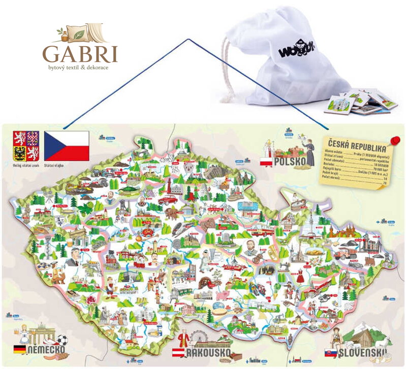DŘEVO Mapa ČR magnetická 3v1 puzzle + společenská hra + didaktická pomůcka