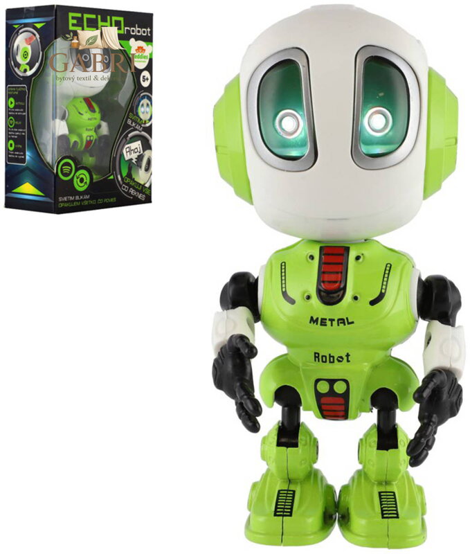 Robot Echo zelený kovový opakující věty na baterie Světlo Zvuk