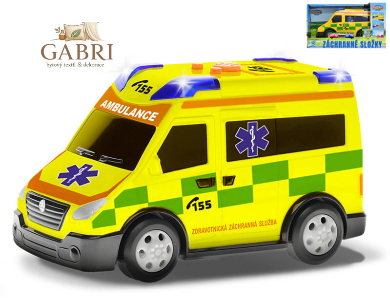 Auto žlutá ambulance sanitka volný chod CZ design na baterie Světlo Zvuk