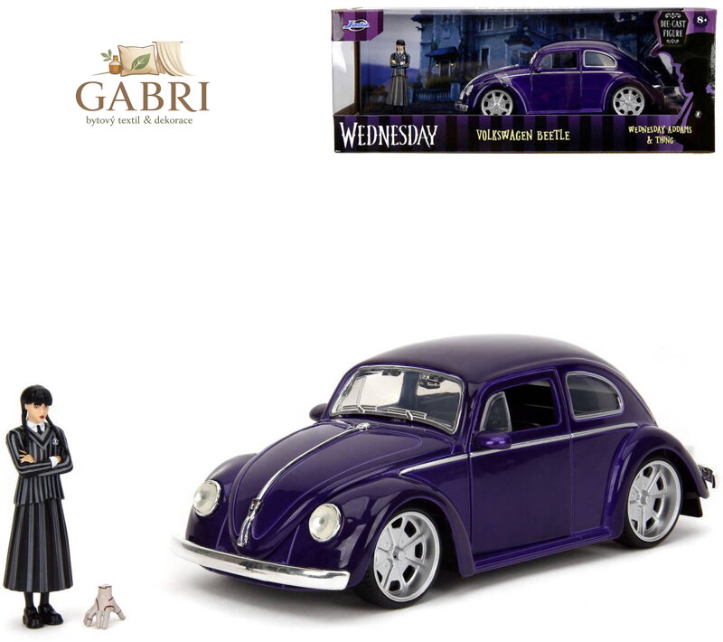 JADA Auto VW Beetle 1972 volný chod set s figurkou Wednesday kov