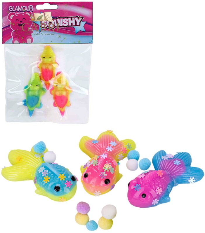 Zvířátko strečové antistresové s flitry set 3ks krokodýl / ryba 2 druhy