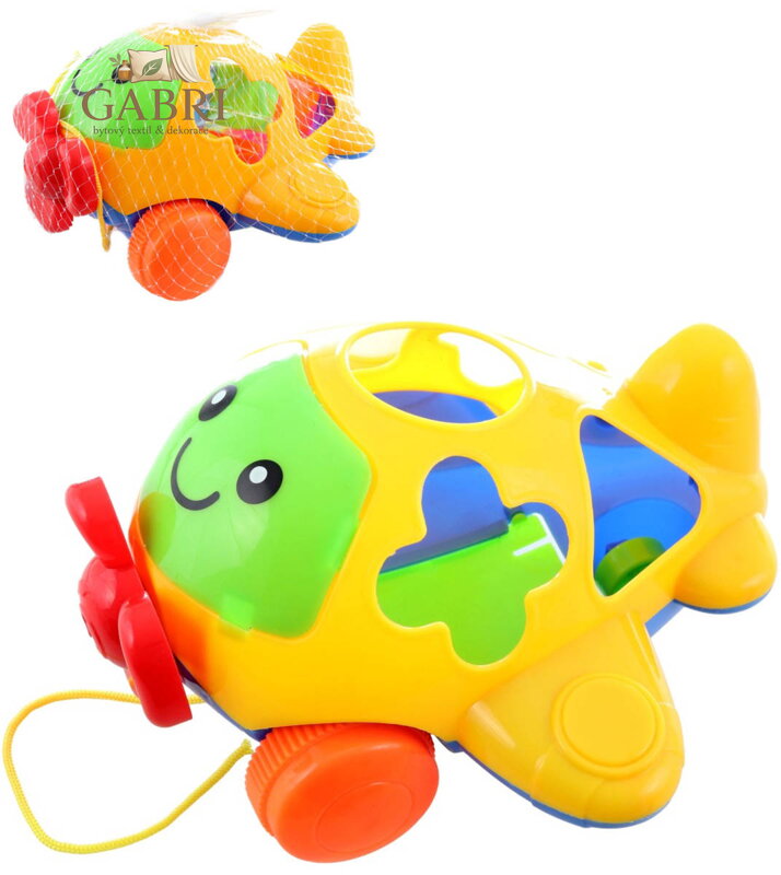 Letadlo tahací baby vkládačka na provázku set s 5 dílky s čísly