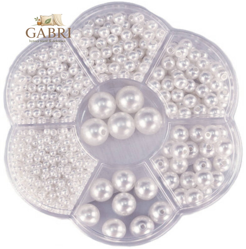 Korálky navlékací metalické bílé set 1150ks 3-12mm v plastovém boxu