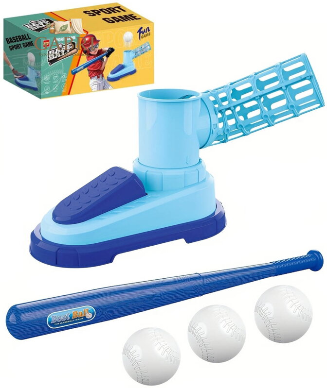 Baseballový herní set 3 míčky s pálkou a odpalovačem modrý