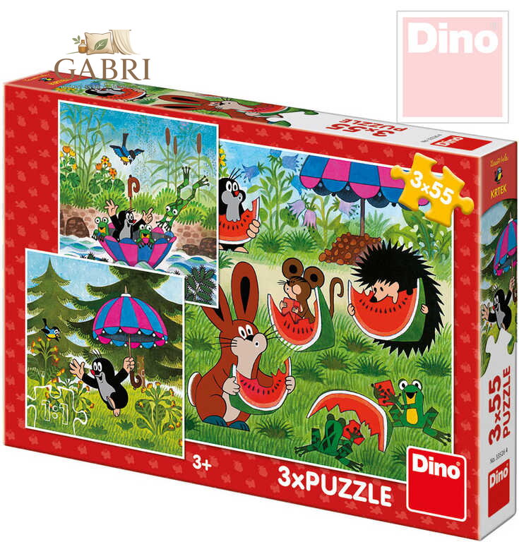 DINO Puzzle Krtek a paraplíčko (Krteček) 18x18cm 3v1 skládačka 3x55 dílků