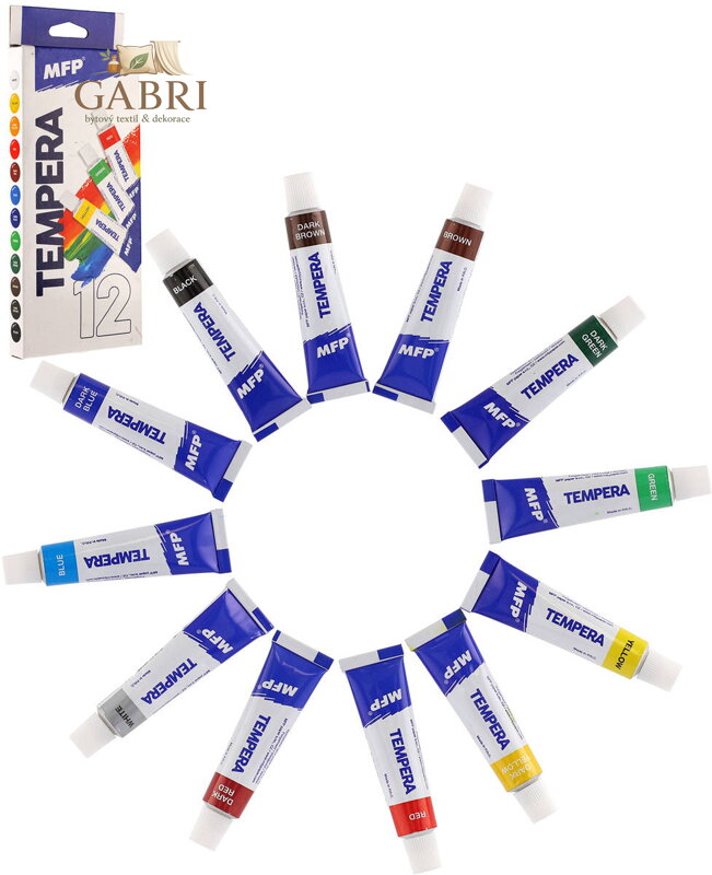 Barvy temperové set 12ks tempery 12ml v krabičce