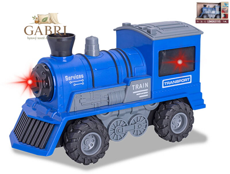 Lokomotiva modrá vláček na setrvačník na baterie Světlo Zvuk