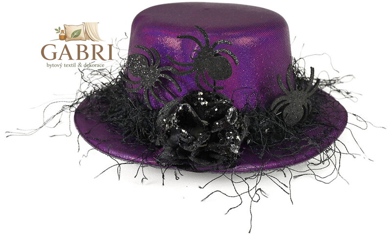 KARNEVAL Klobouk mini fialový s pavouky *KARNEVALOVÝ DOPLNĚK*