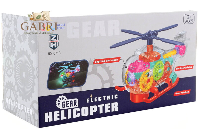 Vrtulník transparentní s ozubenými kolečky na baterie Světlo Zvuk