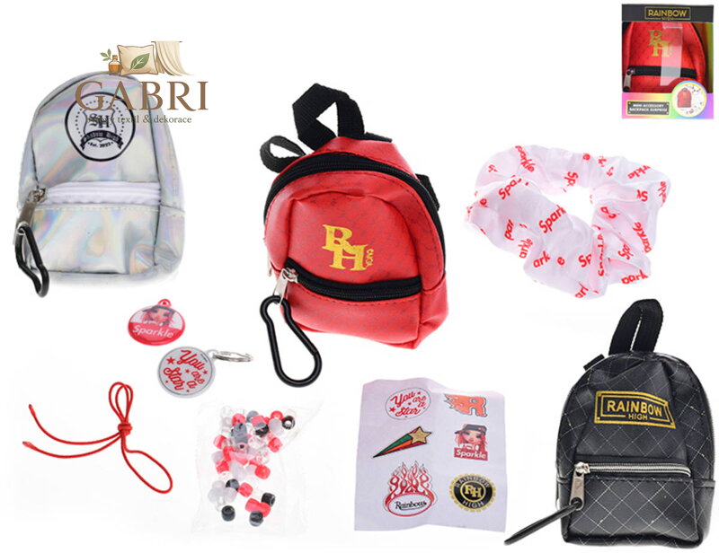 Mini batůžek Rainbow High fashion set s přívěsky a samolepkami 3 druhy