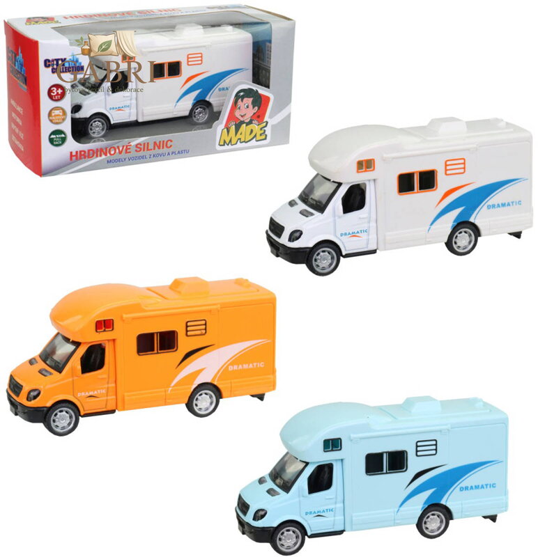 Auto obytné kovové 11cm zpětný chod karavan v krabici 3 barvy