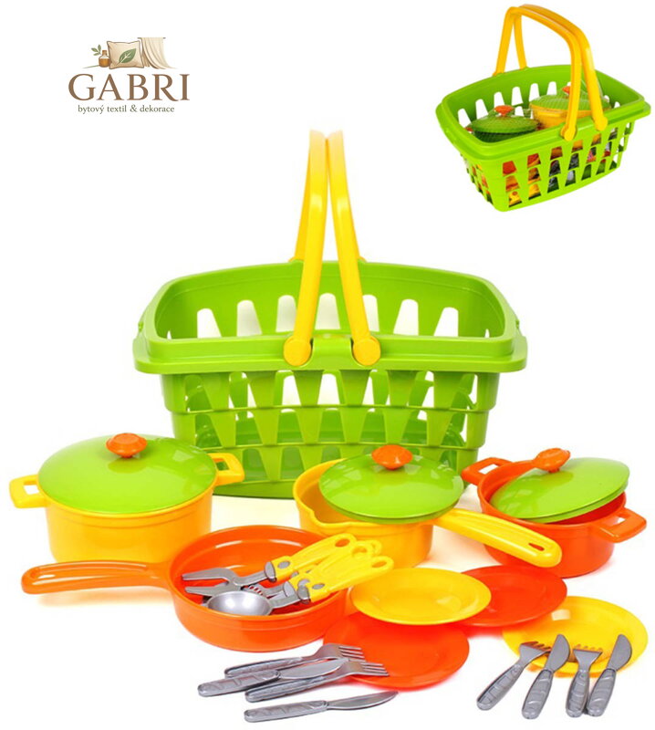 Kuchyňský set dětské barevné nádobí s nákupním košíkem 23ks plast