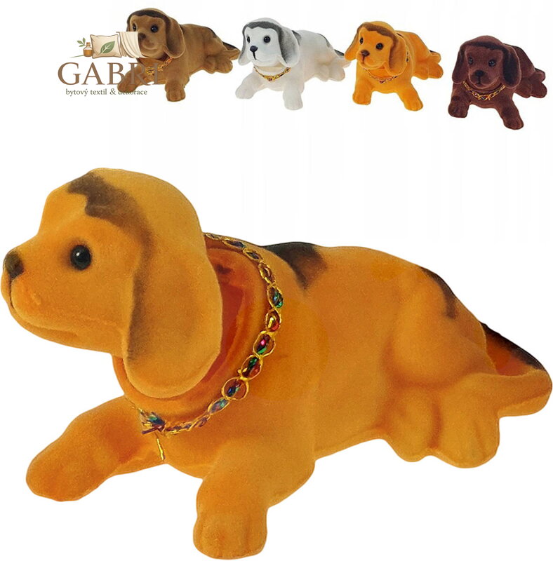 Pes ležící fliškový dekorace s kývací hlavou plast/flíska 4 barvy