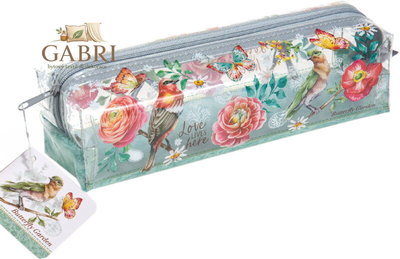 Pouzdro na pera / kosmetiku Butterfly garden průhledný penál Motýlí zahrada