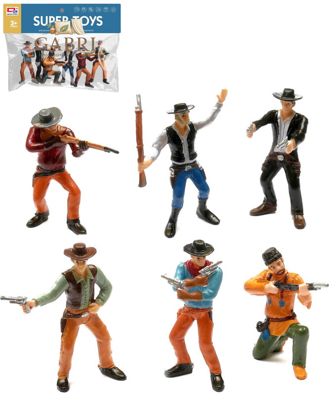 Kovbojové se zbraněmi plastové akční figurky 9cm set 6ks v sáčku