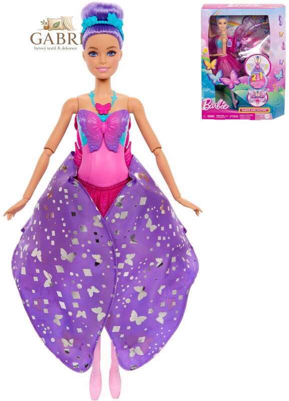 MATTEL BRB Panenka Barbie tanečnice s motýlími křídly s proměnou 2v1