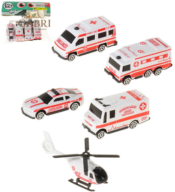 Záchranářská vozidla první pomoc set 5ks autíčka + vrtulník plast